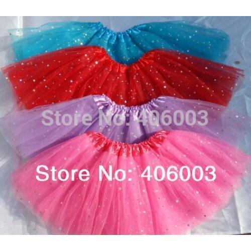 Star glitter sparkly tulle pink tutu girls skirt free shipping by ems