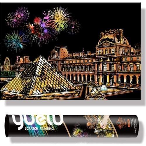 DIY Manual Scraping Painting New Large 75*52CM Reel World Famous Lanscape Building Night View Scratch Painting Paper Drawing Toy