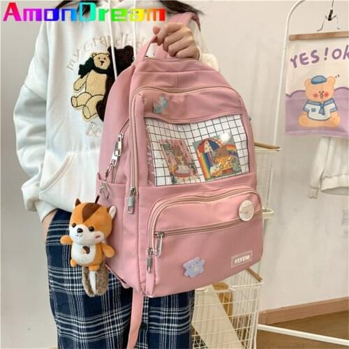 Kawaii Women Backpack Nylon School Book Bag Korea Bagpacks for Teenage Girls Fashion College Student Back Pack Mochila Feminina