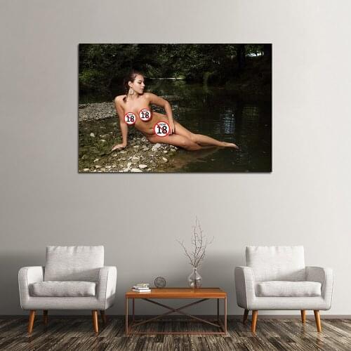 Sexy Girl by the River Wall Art DIY Frame Canvas Painting Beautiful Model Wall Pictures for Living Room Home Decor