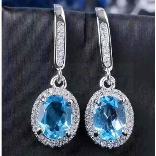 Natural topaz drop earring Free shipping Origin real topaz 925 sterling silver 1.1ct*2pcs gemstone #S98804