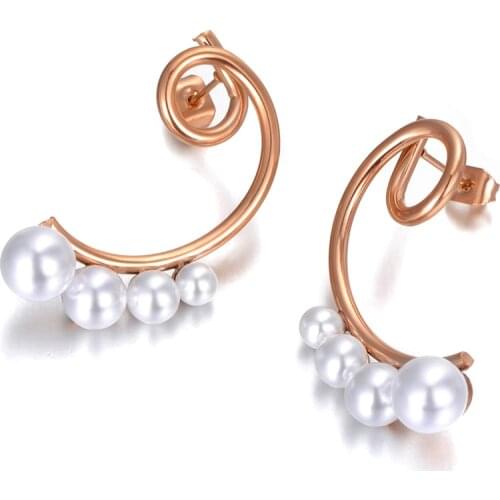 Trendy Stainless Steel Geometric Irregular White Pearl Earrings Rose Gold Bohemia Party Earrings For Women Girl E20065