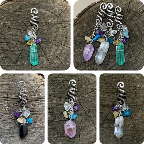 Viking Spiral Sneak Beaded Braid Raw Material Crystal Hair Bead Natural Quartz Hair Tie Hair Accessories Wicca Accessories Gifts