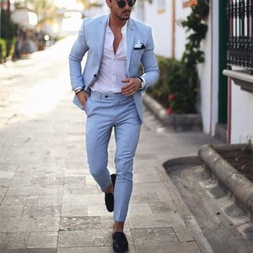Light Blue Tuxedo Men Suits for Wedding 2Pieces Business Suit Blazer Peaked Lapel Costume Homme Terno Party Suits(jacket+pant)