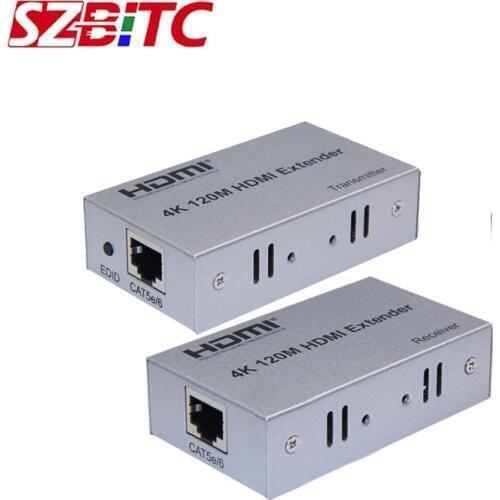SZBITC HDMI Extender 120M 4K2K Over CAT5e CAT6 RJ45 Ethernet LAN Network Cable Extension Splitter Transmitter Receiver
