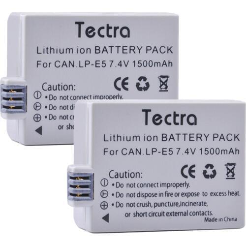 Tectra 2xLP-E5 LP E5 Camera Battery for Canon EOS Rebel XS Rebel T1i Rebel XSi 1000D 500D 450D Kiss X3 Kiss X2 Kiss F LPE5