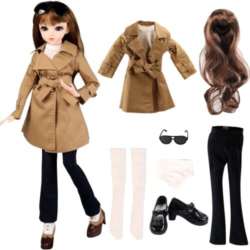 UCanaan Clothes Set Fit For 1/3 BJD Dolls Fashion Outfits Clothes Wig Shoes Sunglass Accessories For Girls Dress UP Toys