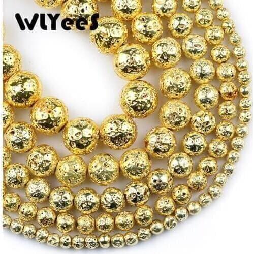 WLYeeS Natural Stone 18 Gold Lava Beads Round Loose Beads 4 6 8 10 12mm Spacer Ball for Jewelry Bracelet Accessories Making DIY
