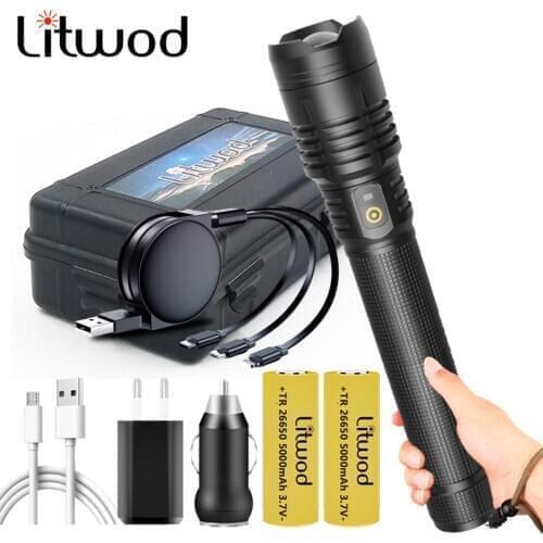 XHP90.2 Tactical LED Flashlight USB Rechargeable Zoomable Torch Powerbank Function 18650 or 26650 Battery Aluminum Alloy Lantern