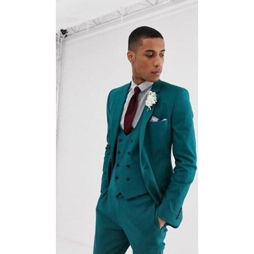 Custom Made Green Groom Tuxedos Notch Lapel Center Vent Groomsman Wedding 3 Piece Suit Men Business Jacket Blazer