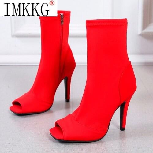 2021 Autumn Women Shoes Fashion Designer High Heels Gladiator Boots Red Female Open Toe Party Dress Wedding Botas Femininas