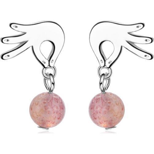 TJP Charm Female Strawberry Crystal Gold Stud Earrings For Girl Party Jewelry Fashion 925 Silver Earrings Accessories Lady Bijou