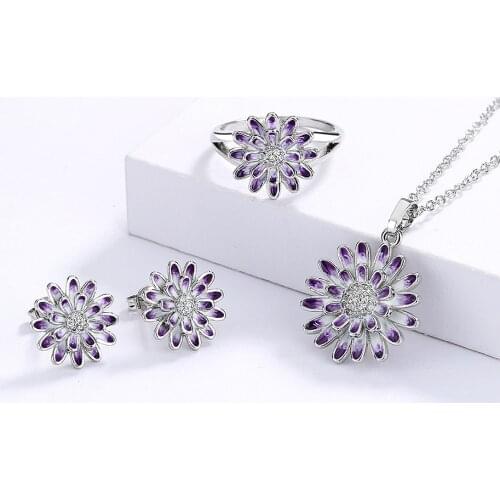 2021 New Womens Jewelry Set Exquisite Handmade Flower Earrings Necklace Ring 925 Silver Handmade Enamel Flower Jewelry