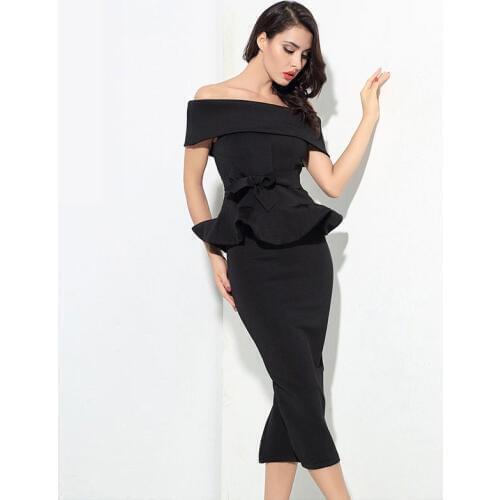Corzzet Black Strapless Short Sleeve Waist Reffle Dress Sexy Celebrity Evening Party Dress 2018 Women Dress Sexy Bodycon Set