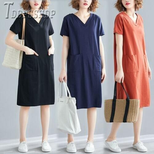 2020 Plus Size Loose Korean Women Dress Blue Black Red Color Female Dresses