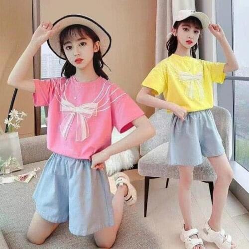 2021 Summer Girls Clothes Sets Fashion Print Pattern Bow Children Tracksuit Children Clothing Suit Baby 2Pcs 4-12 years