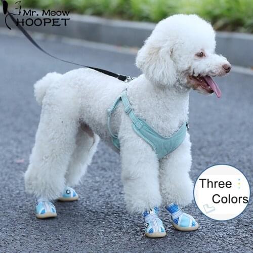 Hoopet Small Dog Shoes 4pcs Bichon Shoes Summer Breathabble Cozy Teddy Shoes Outdoor Dog Shoes