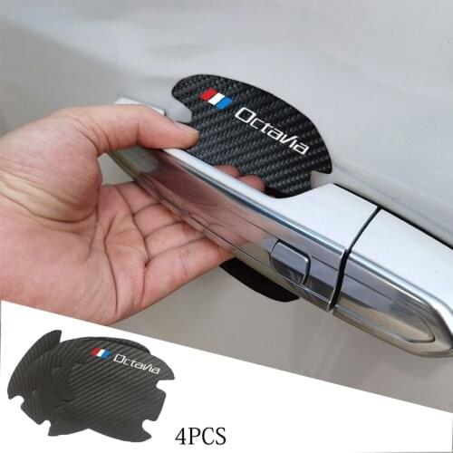 For Skoda Octavia 2 3 MK2 MK3 A4 A5 A7 VRS RS Accessories 4Pcs Leather Carbon Fiber Car Door Handle Scratch Protector Stickers
