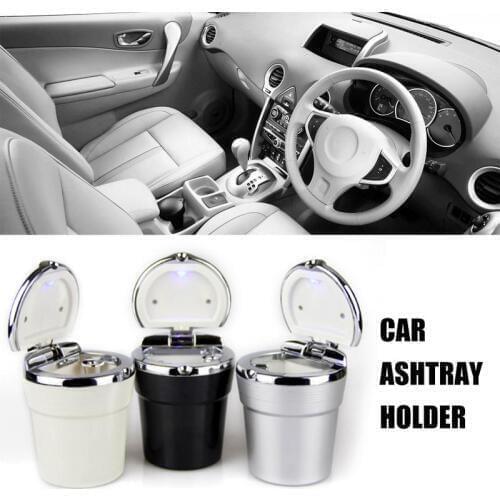Car Cigarette Ashtray with Blue LED Light Indicator Portable Bling Smokeless Cylinder Cup Holder for Most Vehicles