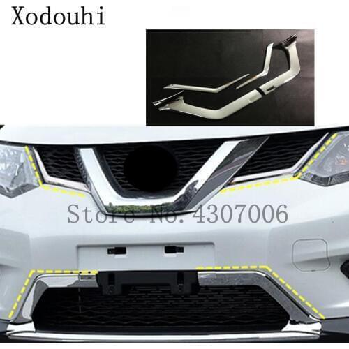 Car ABS Trim Front Upper Grid Grill Grille Molding Stick Frame Lamp 2pcs For Nissan X-Trail XTrail T32/Rogue 2014 2015 2016