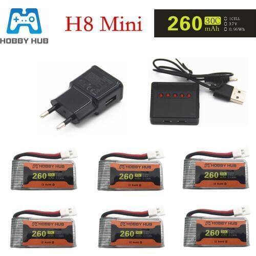 Battery For H8 Mini 3.7V 260mAh Lipo Battery with 5Iin1 Charger for Eachine H8 For H8 RC Quadcopter Drone Part H8 Mini