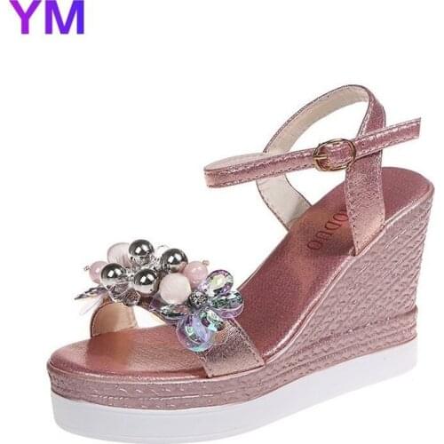 Fashion Ankle Strap 2021 New Summer Sandals Wedge Heels High Sexy Crystal Open Toe Women Sandals Simple High-heel Lady Footwear