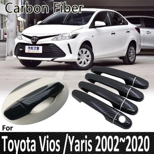 Black Carbon Fibe for Toyota Vios Yaris XP40 XP90 XP150 2002~2020 2003 2004 2005 Chrome Door Handle Cover Refit Car Accessories