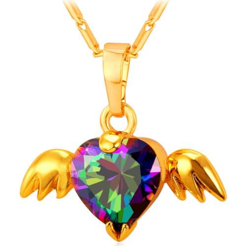 Collare Angle Wings Heart Pendant Gold/Silver Color Crystal Love Jewelry Cubic Zirconia Charm Necklace Women P226