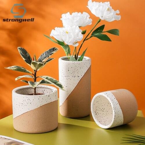 Strongwell Stitching Color Handicrafts Ceramic Flower Pot Home Living Room Desktop Display Planter Decor Bonsai Green Plants Pot