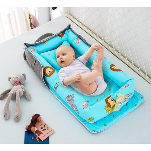 Foldable Playpen Bed Childrens Bassinet for Baby Travel Detachable and Washable Stereotyped Pillow Box Bag Type Cotton Crib