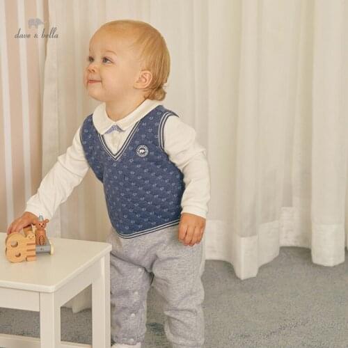 DBS18441 dave bella winter new born baby boys fashion bow patchwork jumpsuits infant toddler clothes children romper 1 piece