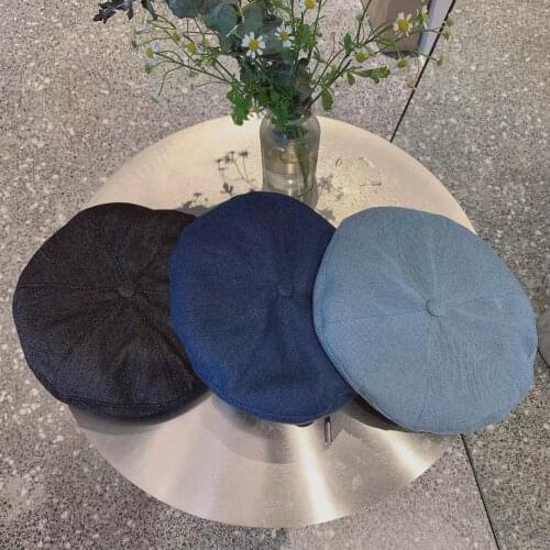 Japanese Style Girls Winter Jean Beret Fashion Bandage Painter Cowboy Cap Vintage Solid Color Women Lady Denim Hat