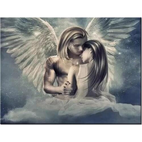 Diamond Embroidery Angel Couple,Diamond Paintings Full Square Drill Stitch Cross Rhinestone Of Picture Mosaic Lover Portrait