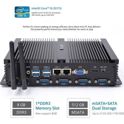 Intel Core i5 3317U Industrial Fanless Mini PC Windows TV Box 4 RS232 Dual NIC 2 LAN pfsense Firewall Rugged Embedded Computer