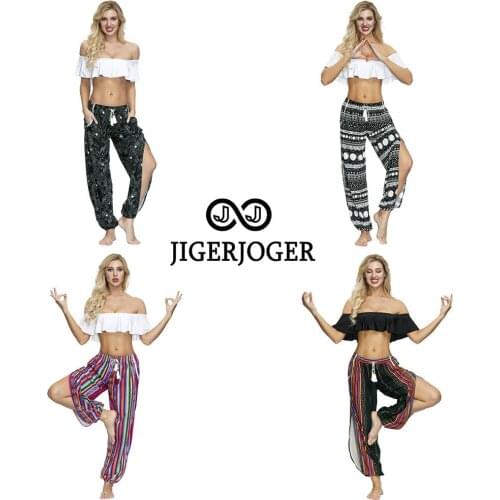 JIGERJOGER 2020 New Summer stripe star printed beach holiday Harem pants loose comfortable side open bloomers yoga pants lounge