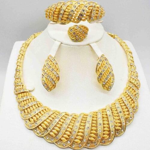 HOT Fashion wedding Dubai Africa Nigeria African Jewelry set gold-color necklace Earrings romantic woman Bridal Jewelry Sets