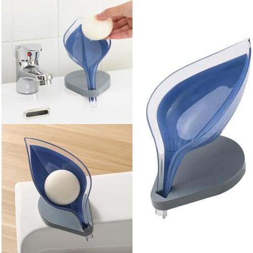 Leaf Soap Box Soap Holder Clear Kitchen Supplies Gadgets Suction Cup Natural Leaf Shape Case Storage Plate Bathroom Gadgets