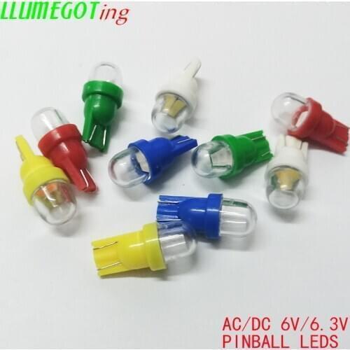 50pcs 194 T10 #555 Wedge Round Clear Dome 2x 5630SMD Various Color Non Polarity AC DC 6V 6.3V Pinball Game Machine Led Bulbs