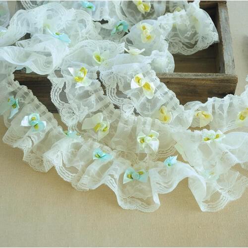 2meters/pack mix 4color random bow-knot decoration ribbon and lace trim princess doll dress hat sock shoes lace appliques X628