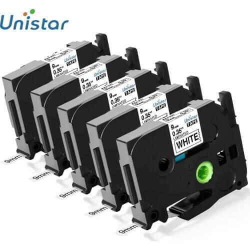 Unistar 5pcs Tape 9mm TZe-221 TZe221 TZe 221 Label Compatible For Brother Label Maker Black on White Label Maker Label Tape