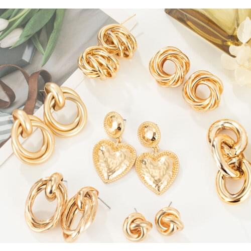 LOVR New Statement Gold Color Metal Earrings For Women Fashion Gold Big Lock Heart Bohemian Punk Pendants Earrings Party Jewelry