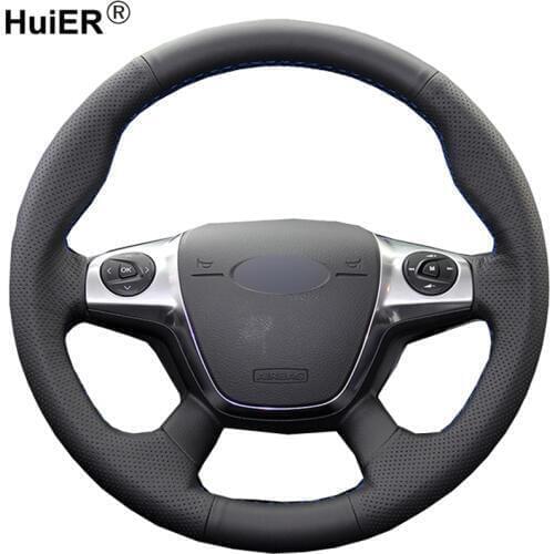 HuiER Hand Sew Car Steering Wheel Cover Microfiber For Ford Focus 3 2012-2014 Ford KUGA Escape 2013-2015 2016 C-MAX 2011-2014