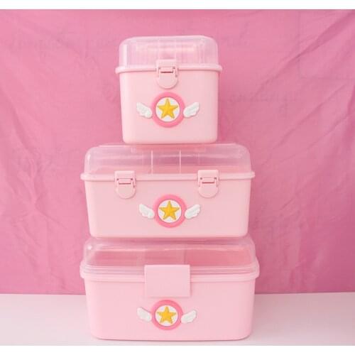 Cute Home Children Multi-layer First Aid Kits Cartoon Fresh Plastic Beauty Nail Tool Storage Box Desktop Dustproof Storage Box