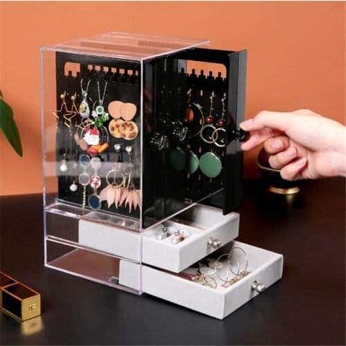 Multifunctional Earrings Plastic Storage Box Portable Transparent Dust-proof Display Box Makeup Jewelry Rack Organizer