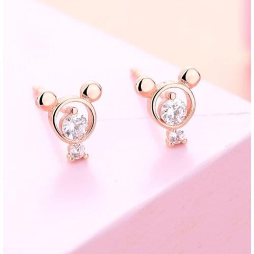 Fashion Cute Little Mouse Stud Earrings Simple Elegant Ladies AAA Cubic Zirconia Earrings Charming Women Nightclub Party Jewelry