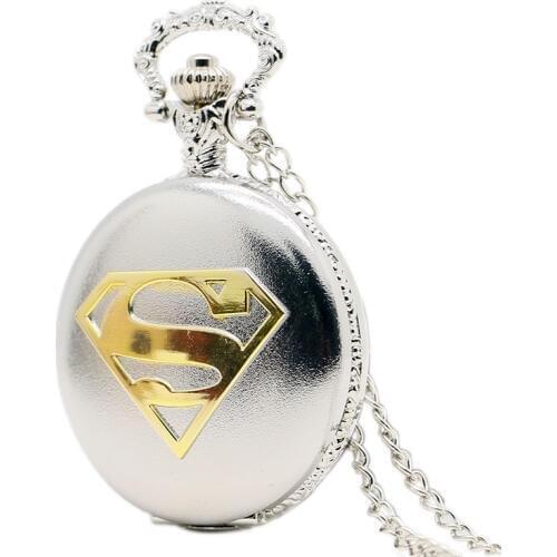 Fashion Silver Case With Golden Logo Theme Pendant Pocket Watch With Chain Necklace Free Shipping
