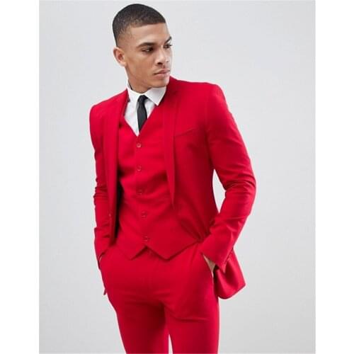 Men Solid 3 Piece Business Rde Men Blazer Groom Tuxedos For Wedding Prom Suit (Jacket+Pants+Vest) Fashion Streetwear Custom Made