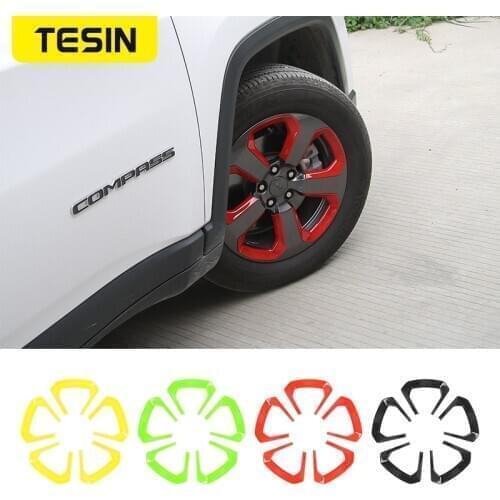 For Jeep Compass 2017 2018 2019 2020 Wheel Hub Tire Rim Sticker Decoration Cover Trim Decal ABS Black Car Exteroir Accessories