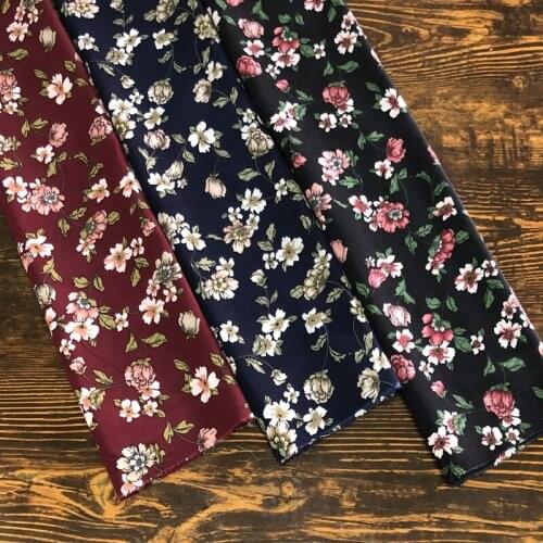 Printing new wine red and navy blue black small red flowers floral dress shirt fabric / 1 m