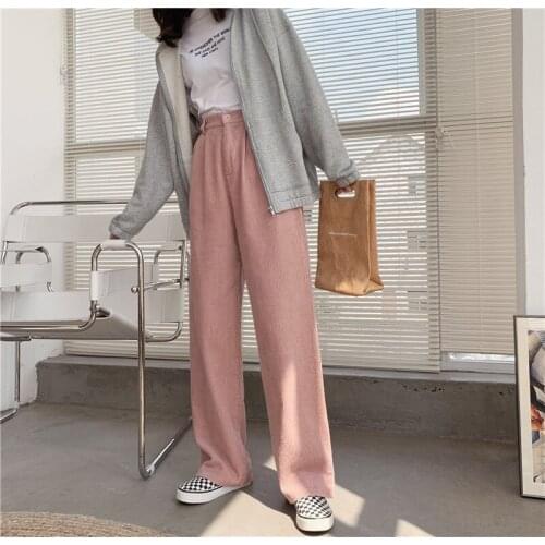 2021 New Straight Women Trousers Elegant Vintage Solid High Waist Jeans Casual Korean Style Loose Wide Leg Ladies Pants